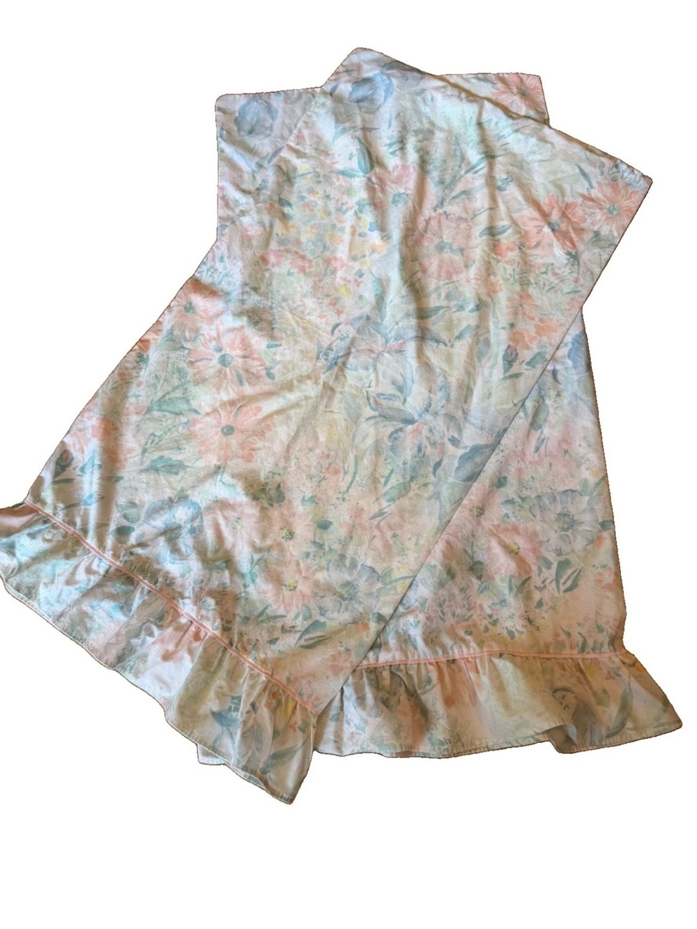 Vintage Pastel floral ruffled king pillowcases set of 2 shabby cottage core USA